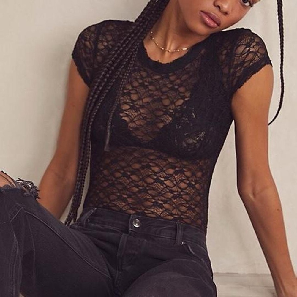 Free People Black Lace Bodysuit